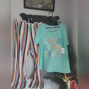 Bobbie Brooks Pj Set  Sleepwear T-shirt Pants Love Graphic Striped New Size 1X